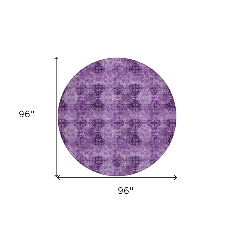 8' Round Eggplant Round Floral Medallion Washable Non Skid Indoor Outdoor Area Rug