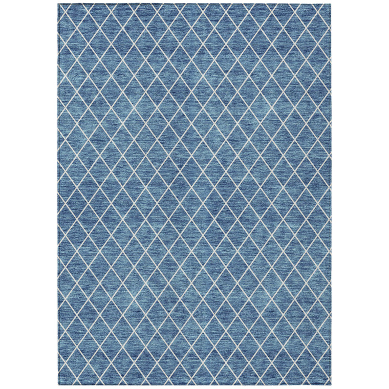 10' X 14' Denim Blue And Ivory Geometric Washable Indoor Outdoor Area Rug - Denim Blue, Ivory