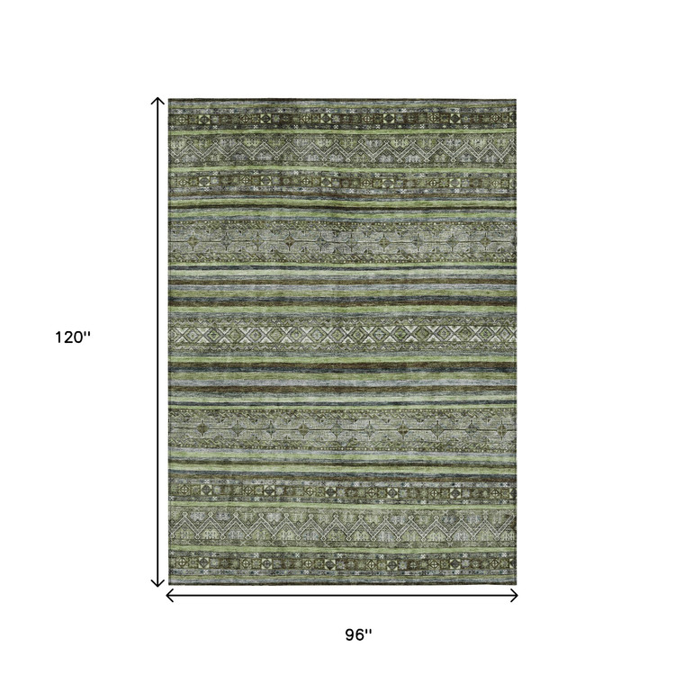 8' X 10' Olive Green Gray And Fern Green Southwestern Washable Indoor Outdoor Area Rug