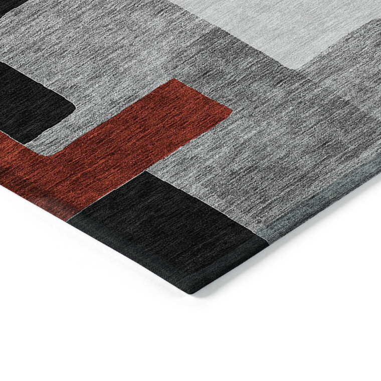 9' X 12' Gray Ivory And Red Geometric Washable Indoor Outdoor Area Rug