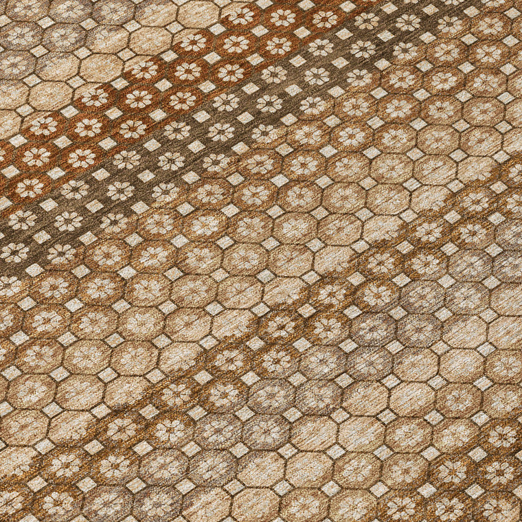 8' X 10' Taupe And Brown Striped Washable Indoor Outdoor Area Rug