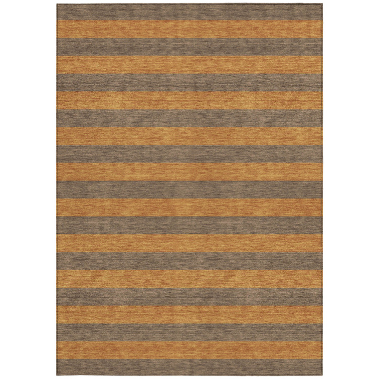 9' X 12' Brown and Tan Striped Washable Non Skid Indoor Outdoor Area Rug