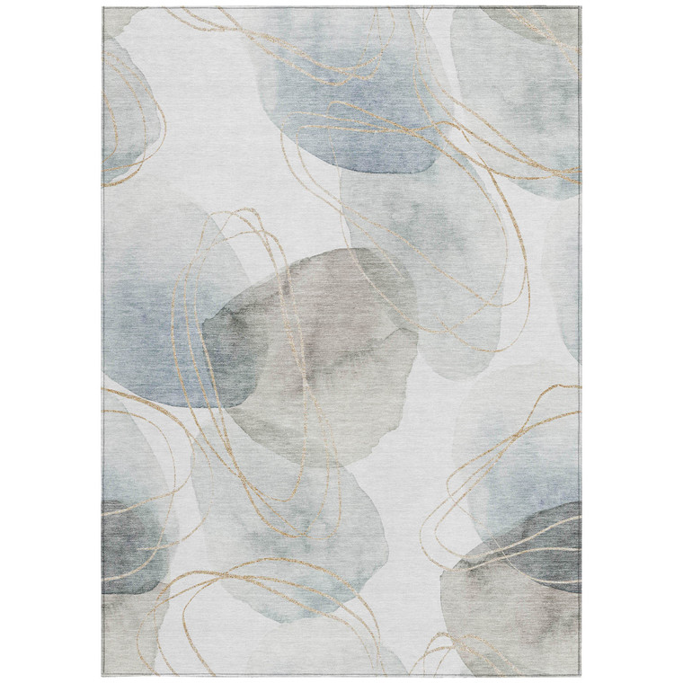 9' X 12' Ivory Blue and Gray Abstract Washable Non Skid Indoor Outdoor Area Rug Contemporary Style - Ivory, Blue, Gray Color
