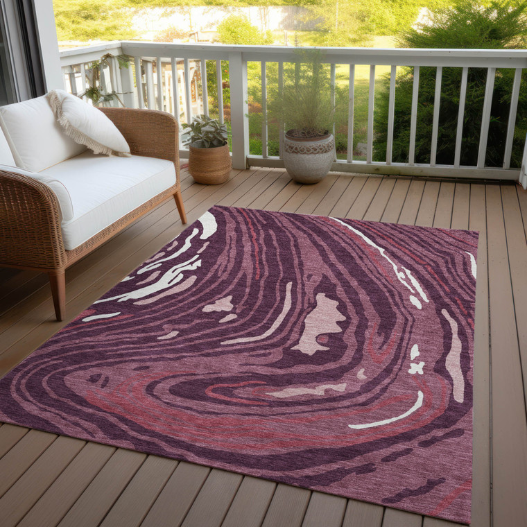 9' X 12' Burgundy Brick Red And Ivory Abstract Washable Indoor Outdoor Area Rug
