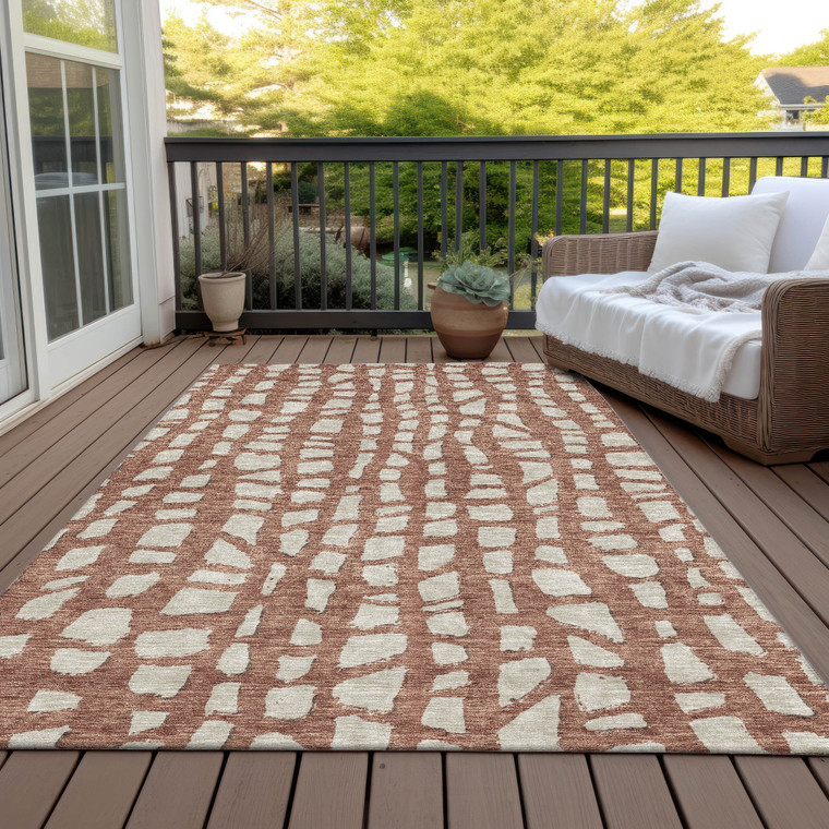 9' X 12' Orange And Ivory Abstract Washable Indoor Outdoor Area Rug - Orange, Ivory