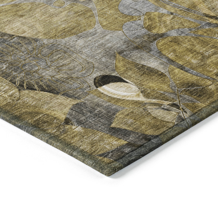 8' X 10' Green and Brown Abstract Washable Indoor Outdoor Area Rug