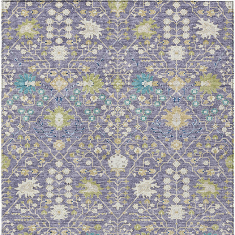 8' X 10' Lavender Blue And Green Oriental Washable Indoor Outdoor Area Rug