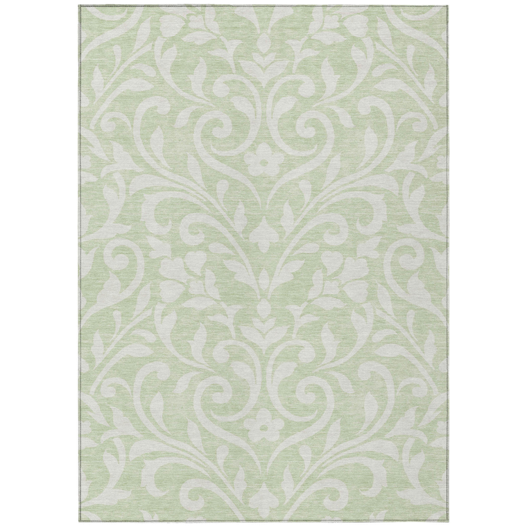 8' X 10' Artichoke Green And Ivory Floral Washable Indoor Outdoor Area Rug