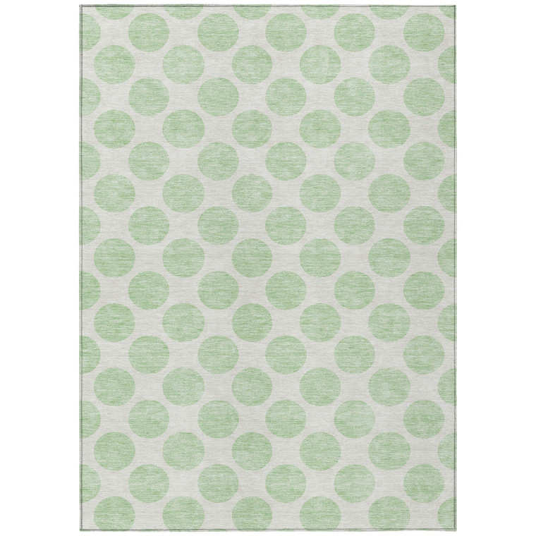 9' X 12' Mint Green And Ivory Polka Dot Washable Indoor Outdoor Area Rug