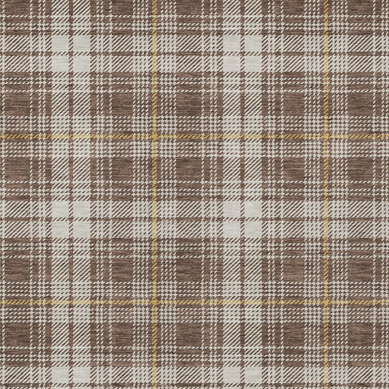 10' X 14' Brown Beige And Gold Plaid Washable Indoor Outdoor Area Rug
