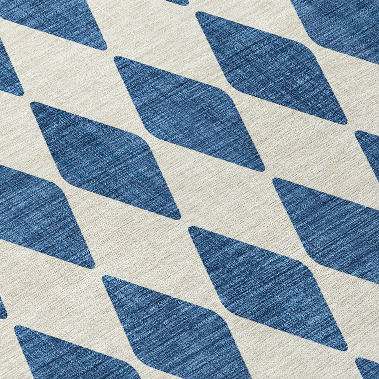 8' Navy Blue And Ivory Round Geometric Washable Indoor Outdoor Area Rug