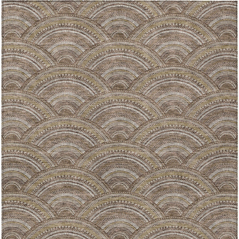 9' X 12' Brown Beige And Taupe Geometric Washable Indoor Outdoor Area Rug