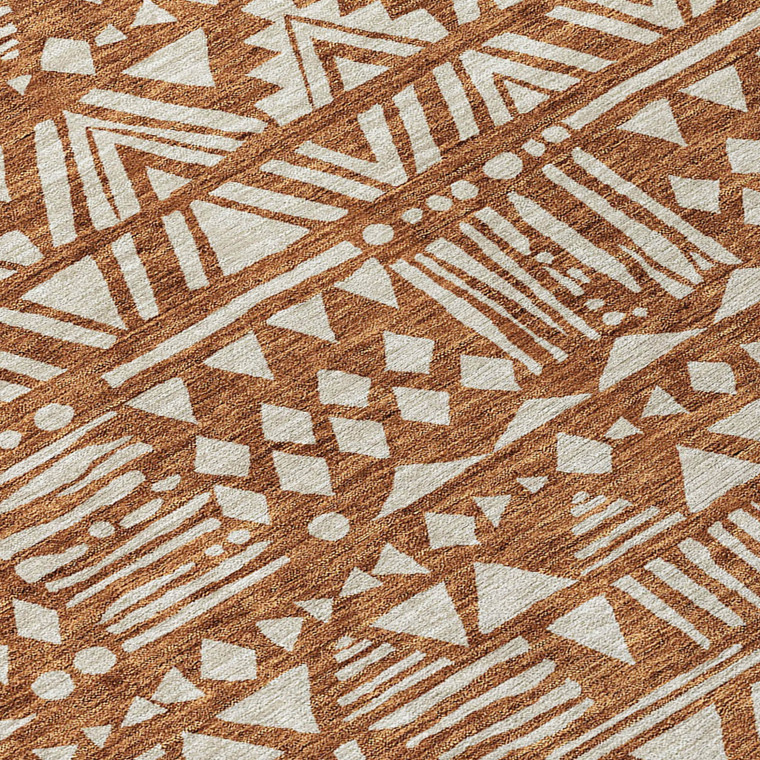 9' X 12' Terra Cotta And Beige Southwestern Washable Indoor Outdoor Area Rug - Terra Cotta, Beige