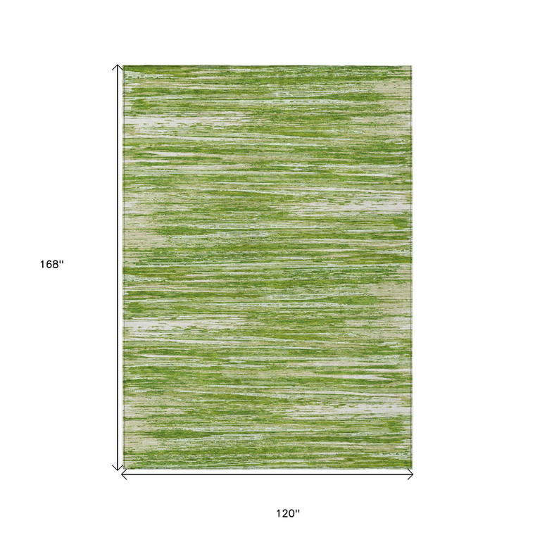 10' X 14' Green And Ivory Striped Washable Indoor Outdoor Area Rug Transitional Style - Green, Ivory Color