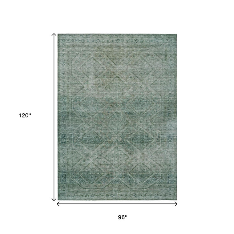 8' X 10' Teal Blue And Ivory Geometric Washable Indoor Outdoor Area Rug - 880016760682
