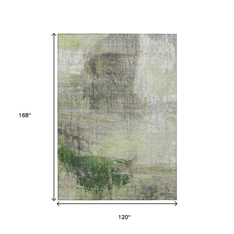 10' X 14' Artichoke Green And Ivory Abstract Washable Indoor Outdoor Area Rug - Artichoke Green, Ivory