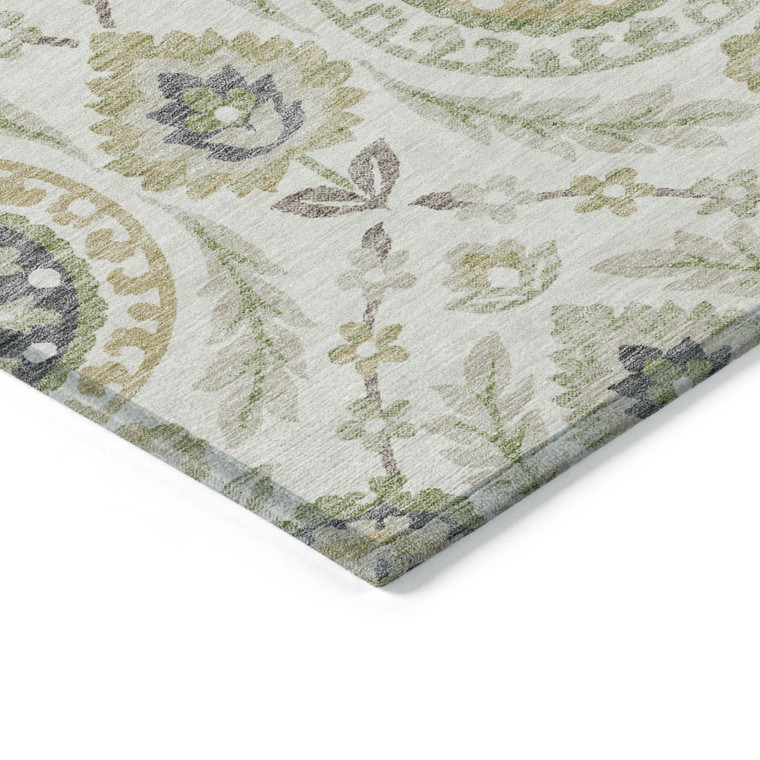 8' X 10' Ivory Beige And Taupe Floral Washable Indoor Outdoor Area Rug