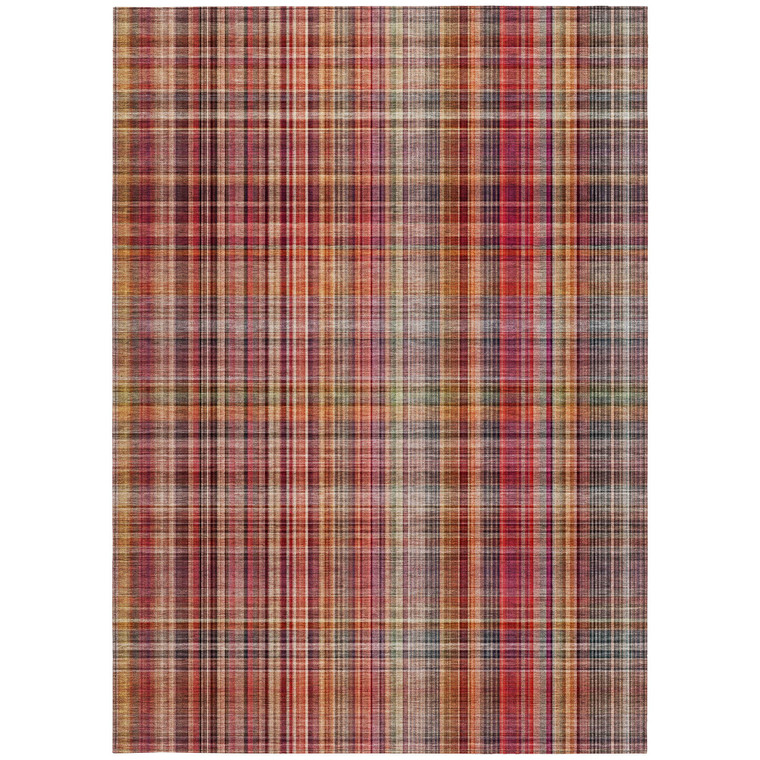 9' X 12' Red Plaid Washable Non Skid Indoor Outdoor Area Rug