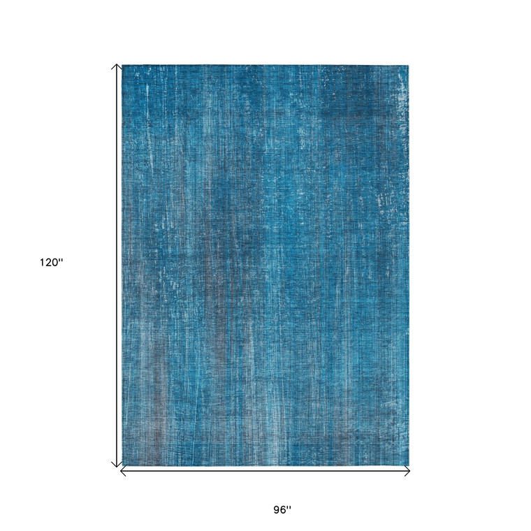 8' X 10' Blue Striped Washable Non Skid Indoor Outdoor Area Rug Transitional Style - Blue Color