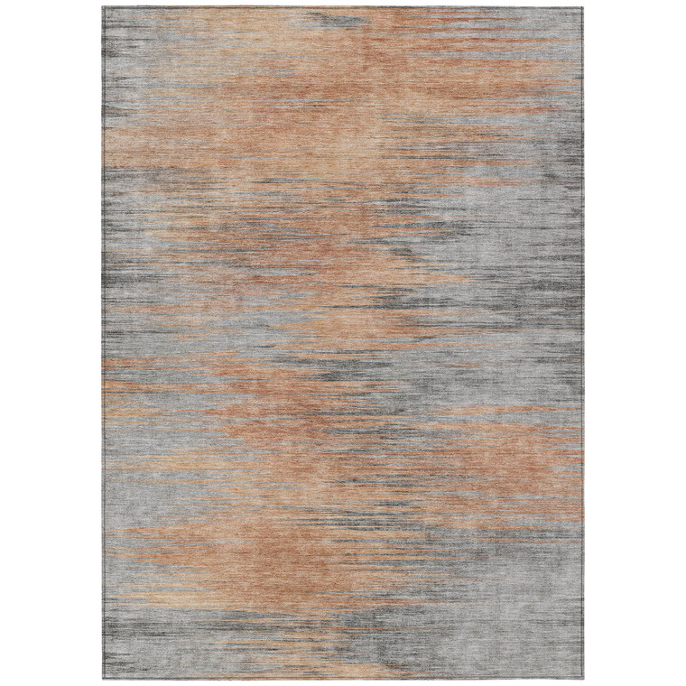 9' X 12' Salmon Gray And Charcoal Abstract Washable Indoor Outdoor Area Rug