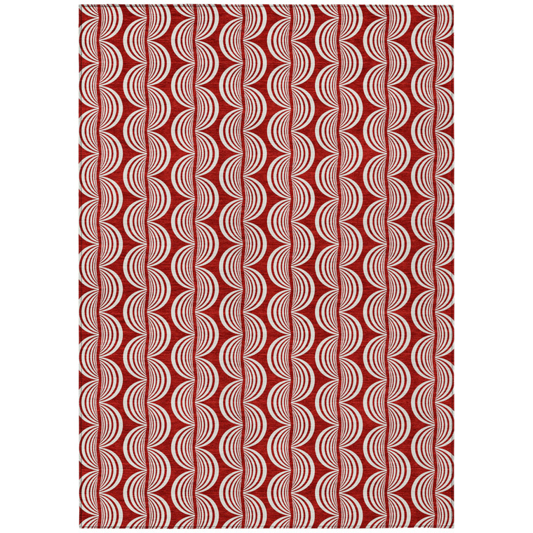 8' X 10' Red And Ivory Ogee Washable Indoor Outdoor Area Rug