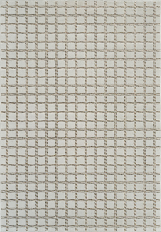 8' X 10' Cream and Beige Geometric Distressed Indoor Outdoor Area Rug - Cream, Beige