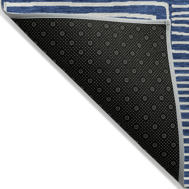 9' X 12' Navy Blue And Ivory Geometric Washable Indoor Outdoor Area Rug Transitional Style - Navy Blue, Ivory Color