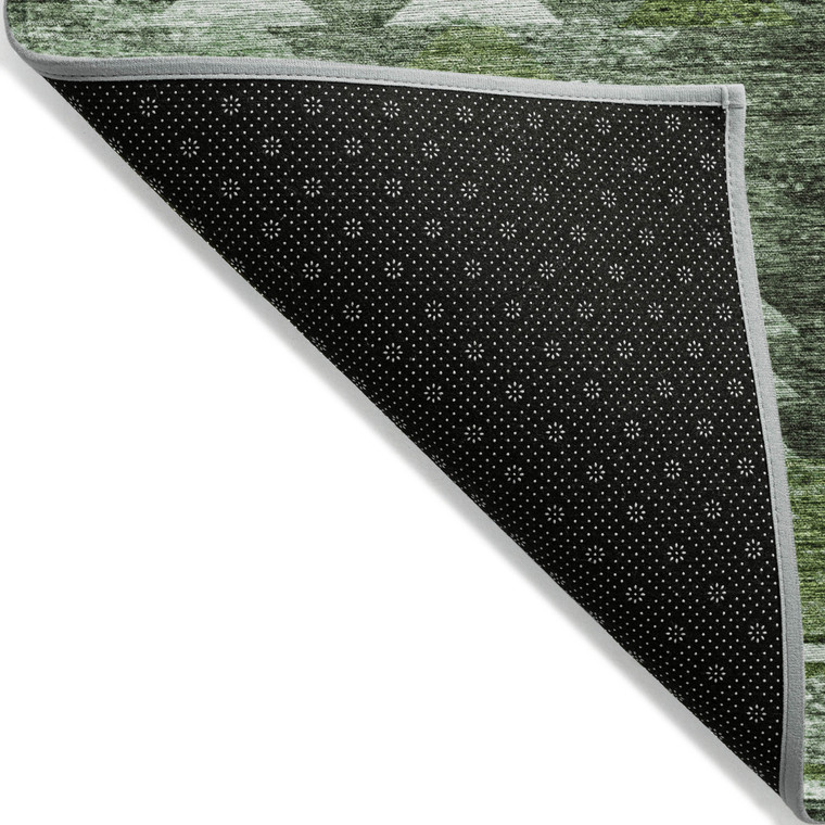 9' X 12' Olive Green And Fern Green Southwestern Washable Indoor Outdoor Area Rug