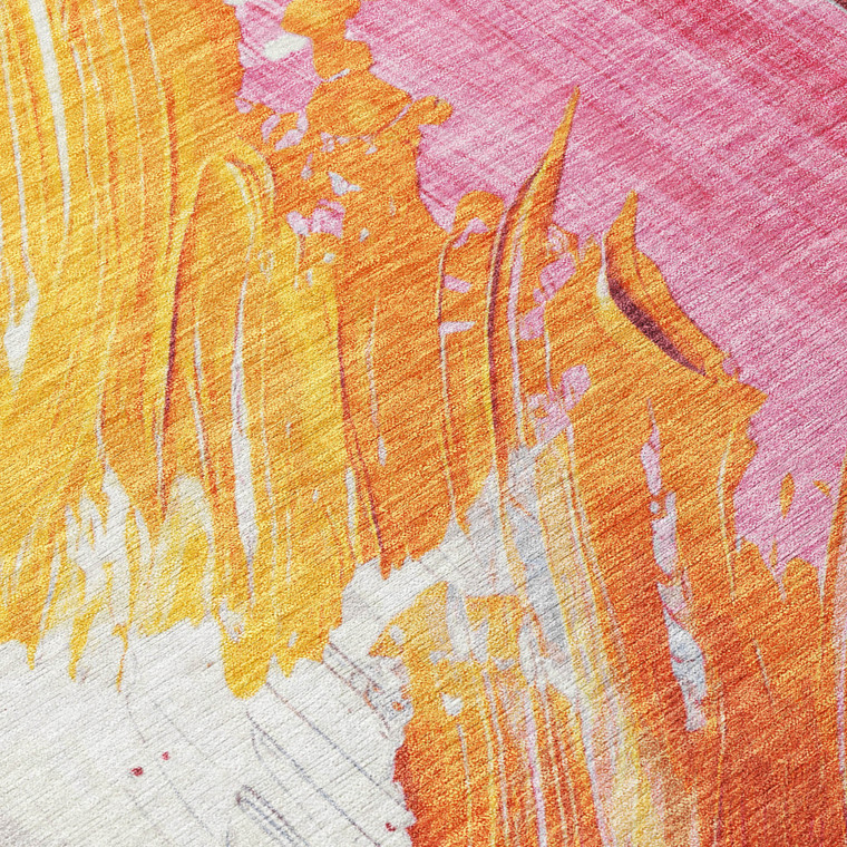 8' X 10' Blush Gold And Orange Abstract Washable Indoor Outdoor Area Rug