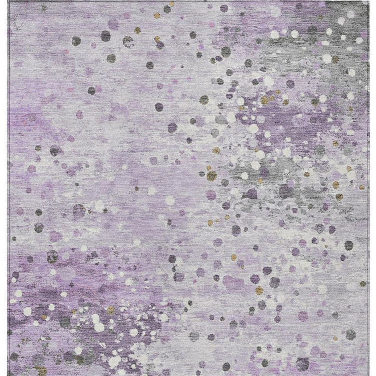9' X 12' Lavender And Ivory Abstract Washable Indoor Outdoor Area Rug - Lavender, Ivory