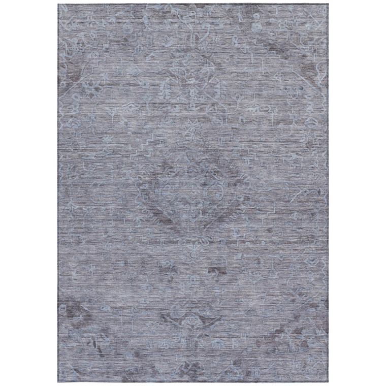 8' X 10' Blue And Gray Floral Washable Indoor Outdoor Area Rug