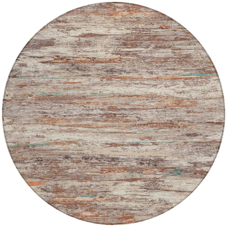 8' Terra Cotta And Beige Round Abstract Washable Indoor Outdoor Area Rug