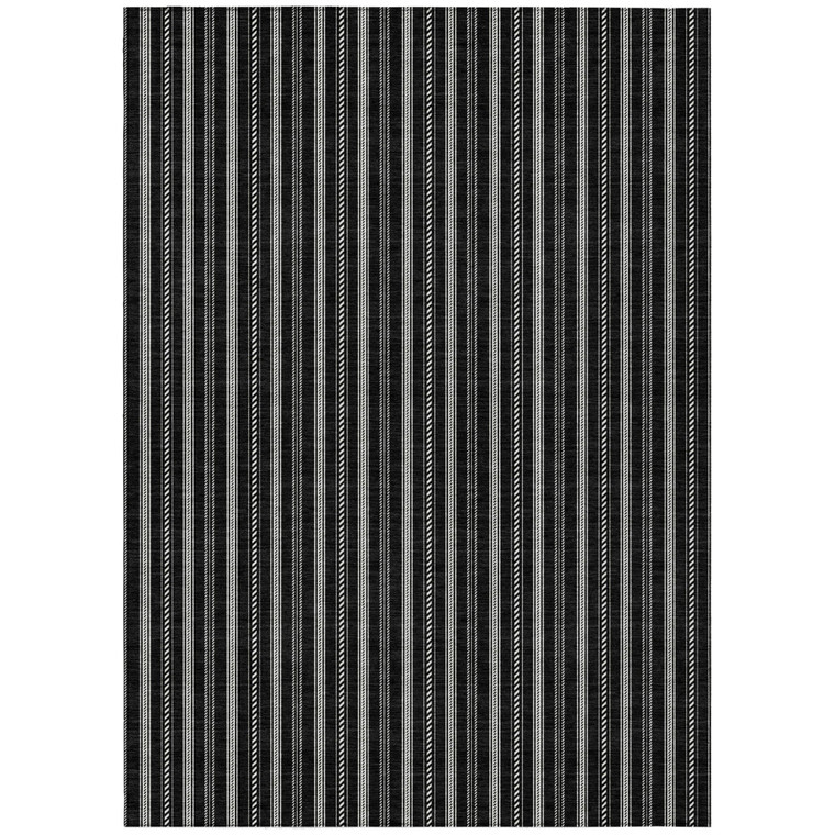 8' X 10' Black And Ivory Striped Washable Indoor Outdoor Area Rug Transitional Style - Black, Ivory Color
