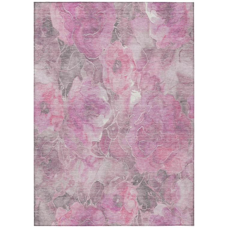 8' X 10' Pink And Gray Floral Washable Indoor Outdoor Area Rug
