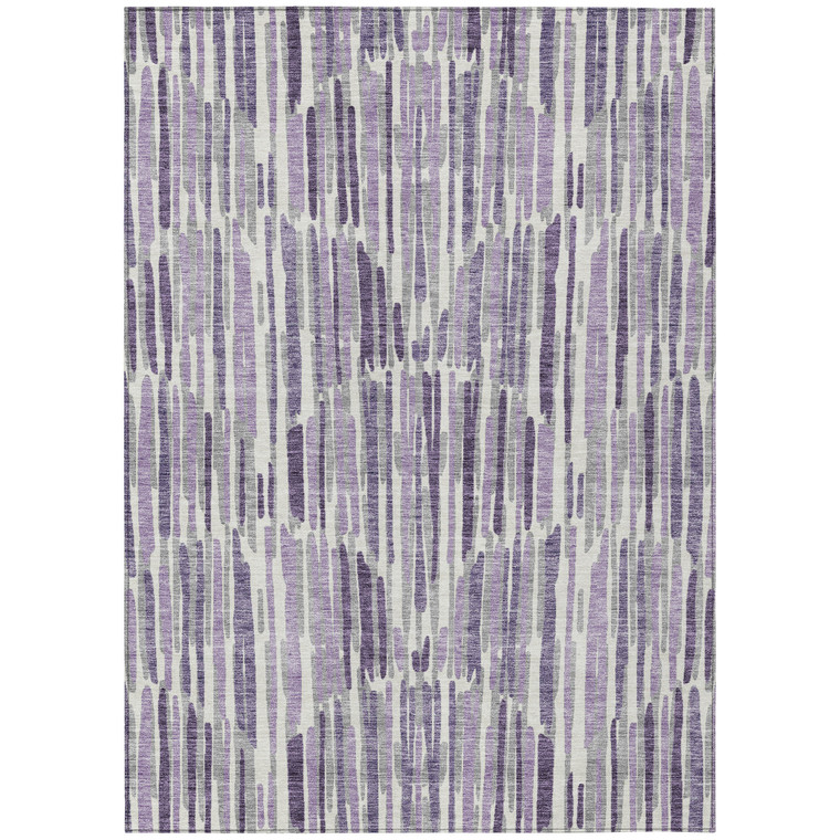 10' X 14' Purple Ivory And Lavender Abstract Washable Indoor Outdoor Area Rug