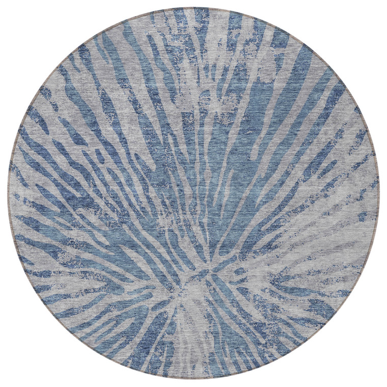 8' Blue Gray And Silver Round Abstract Washable Indoor Outdoor Area Rug - 608219137168