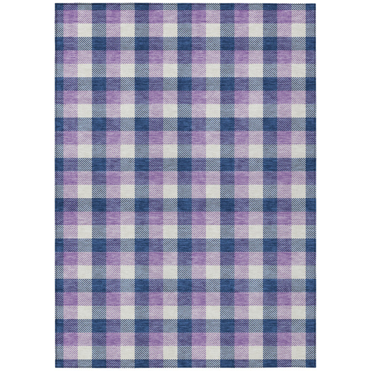 8' X 10' Navy Blue Purple And Beige Plaid Washable Indoor Outdoor Area Rug