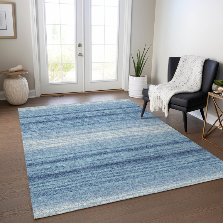 10' X 14' Blue And Ivory Abstract Washable Indoor Outdoor Area Rug Transitional Style - Blue, Ivory Color