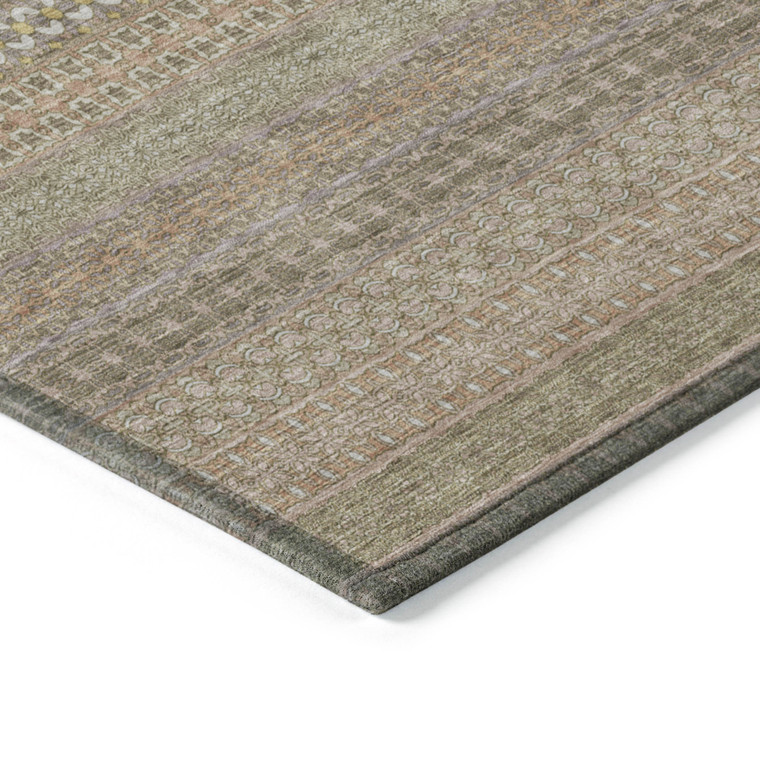 10' X 14' Khaki Striped Washable Non Skid Indoor Outdoor Area Rug