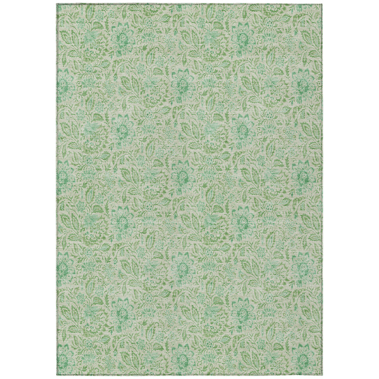 10' X 14' Sage And Artichoke Green Floral Washable Indoor Outdoor Area Rug