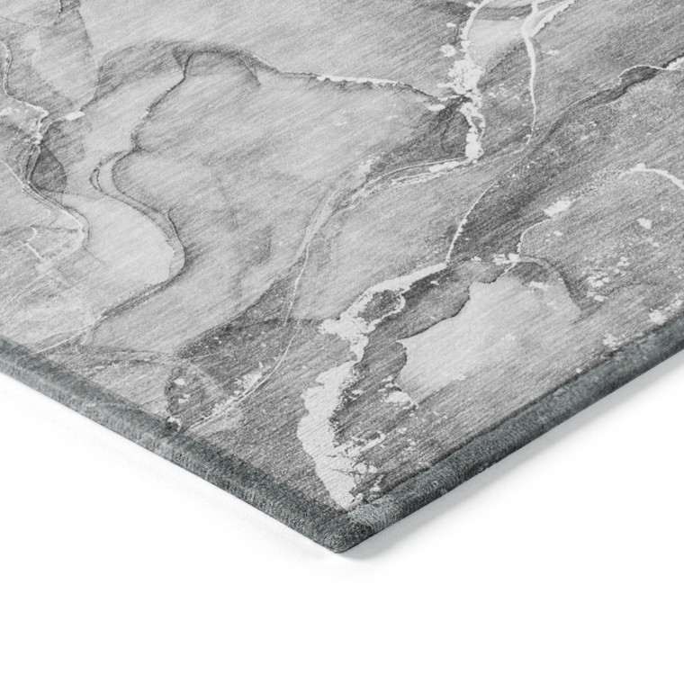 8' Round Gray and Ivory Round Abstract Washable Non Skid Indoor Outdoor Area Rug - Gray, Ivory