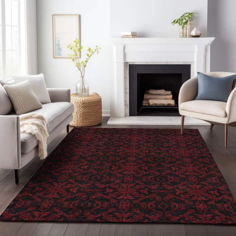 10' X 14' Red And Black Medallion Washable Indoor Outdoor Area Rug