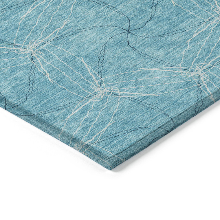 9' X 12' Aqua And Ivory Geometric Washable Indoor Outdoor Area Rug Transitional Style - Aqua, Ivory Color