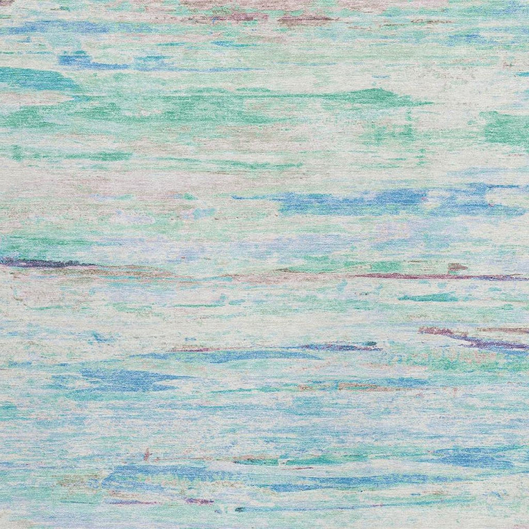 8' X 10' Teal Blue And Ivory Abstract Washable Indoor Outdoor Area Rug - Teal Blue, Ivory