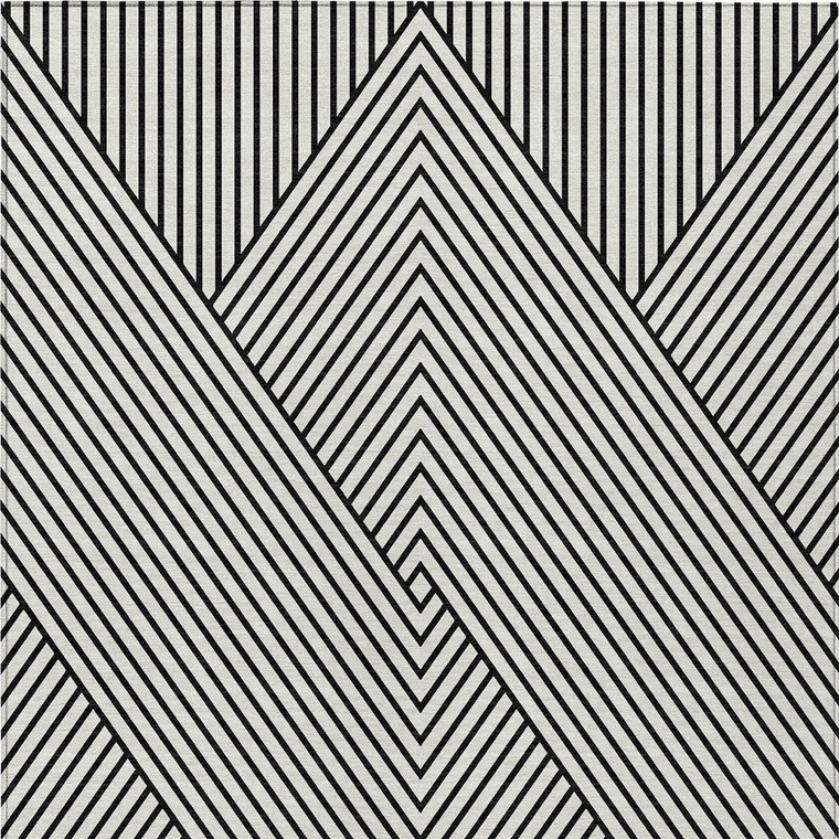 10' X 14' White And Black Geometric Washable Indoor Outdoor Area Rug