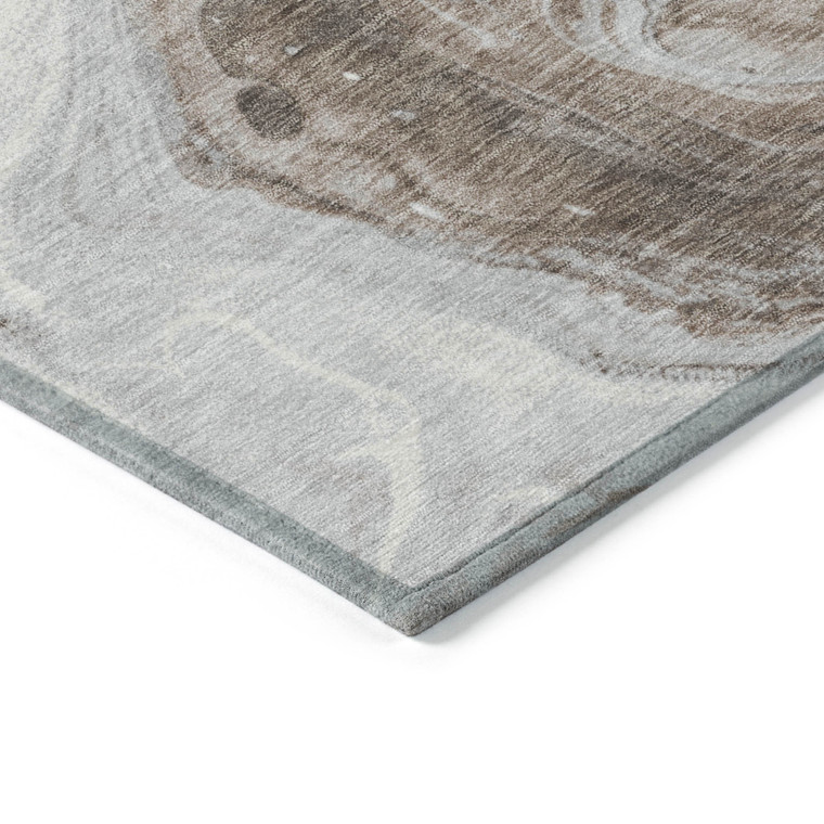 9' X 12' Taupe And Silver Abstract Washable Indoor Outdoor Area Rug