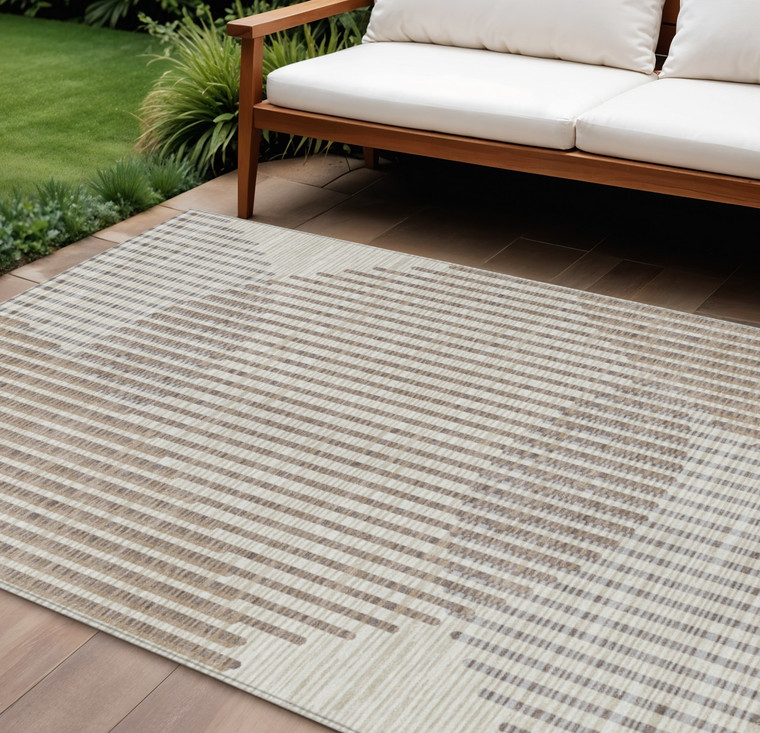 10' X 14' Beige And Ivory Geometric Washable Indoor Outdoor Area Rug Transitional Style - Beige, Ivory Color