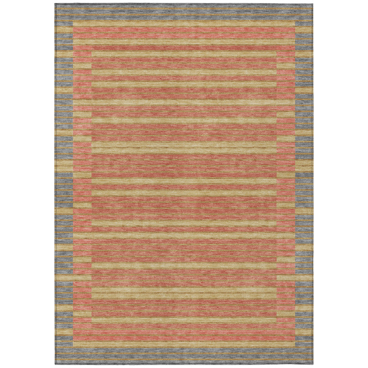 9' X 12' Pewter And Gold Striped Washable Indoor Outdoor Area Rug