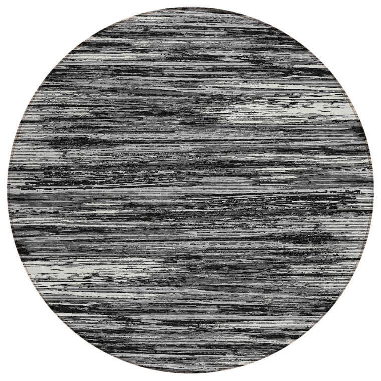 8' Black And Ivory Round Striped Washable Indoor Outdoor Area Rug - 608219143510