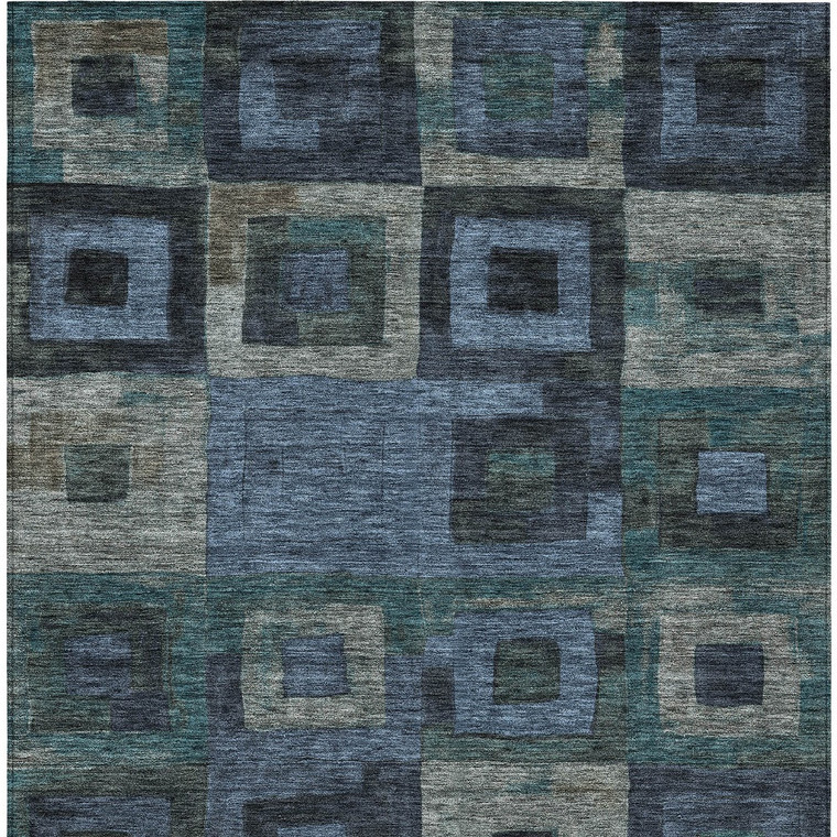 10' X 14' Blue Gray And Charcoal Geometric Washable Indoor Outdoor Area Rug